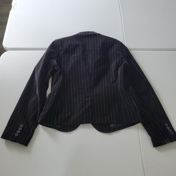 Y2K J.Crew Blazer Womens Medium Black Pinstripe Velvet Wednesday Addams Goth - Picture 3 of 10